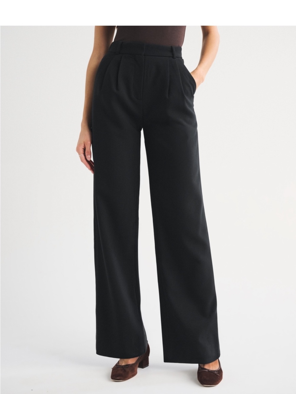 Abercrombie & Fitch Black Wide-Leg Pleated Trousers